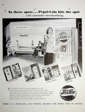 Original 1951 Vintage Pepsi-Cola Ad: Pepsi-Cola cup vending machine in terminal