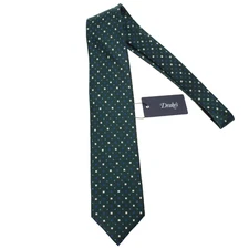 Drake's NWT Neck Tie in Green with White & Blue Geometric Pattern 100% Silk