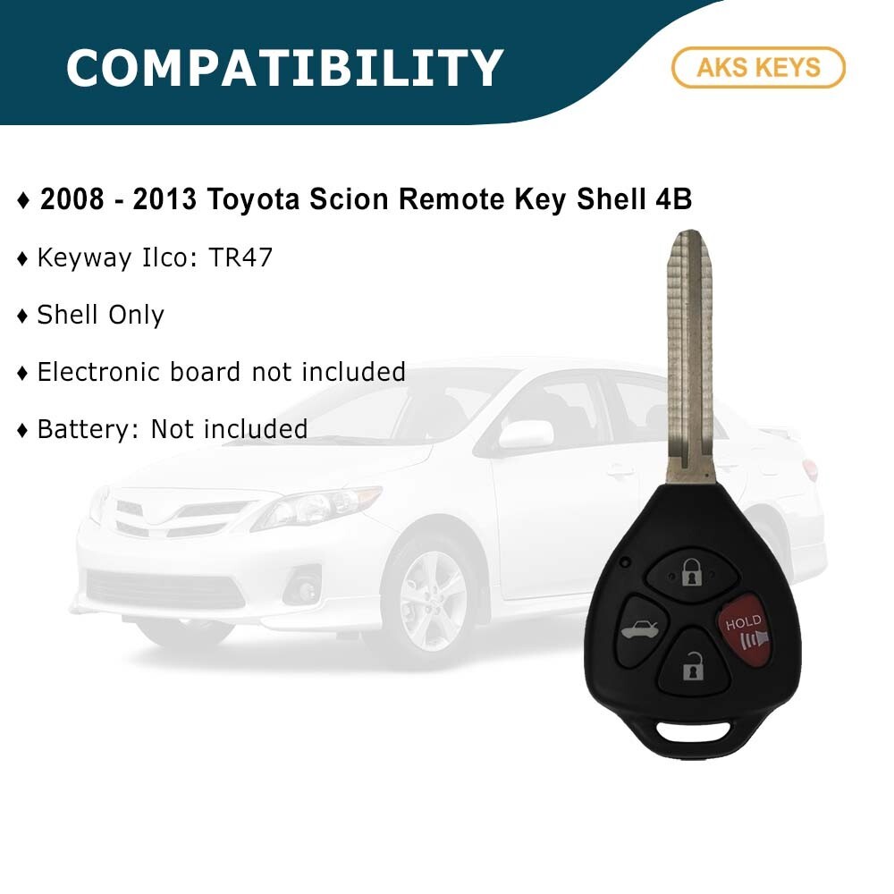 Compatible with Toyota Corolla 09 2010 2011 2012 2013 Remote Key Fob Shell Case
