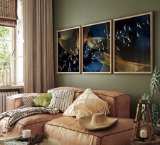 Set of 3 Prints Golden Birds Trio Poster Prints Trendy Wall Art for Wall Decor