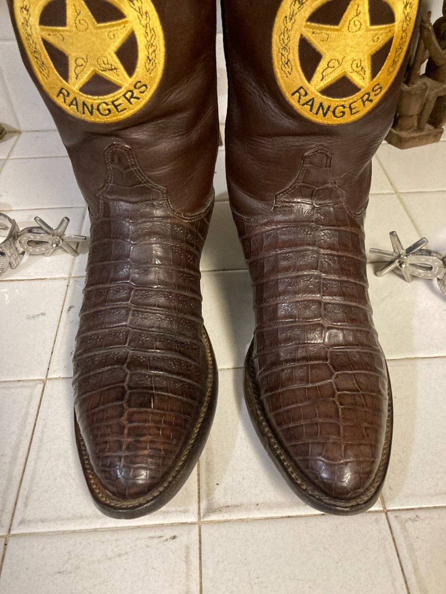 JUSTIN VINTAGE TEXAS RANGER BROWN CAIMAN Leather CUSTOM MADE in