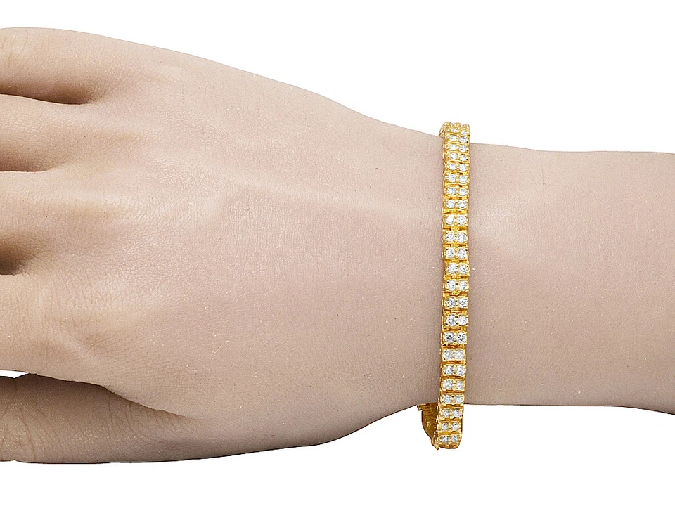 Brazalete de diamantes de tenis para hombre en oro amarillo de 10 quilates conjunto de puntas de 6 1/2 quilates 6 mm 8" Foto 3 de 4