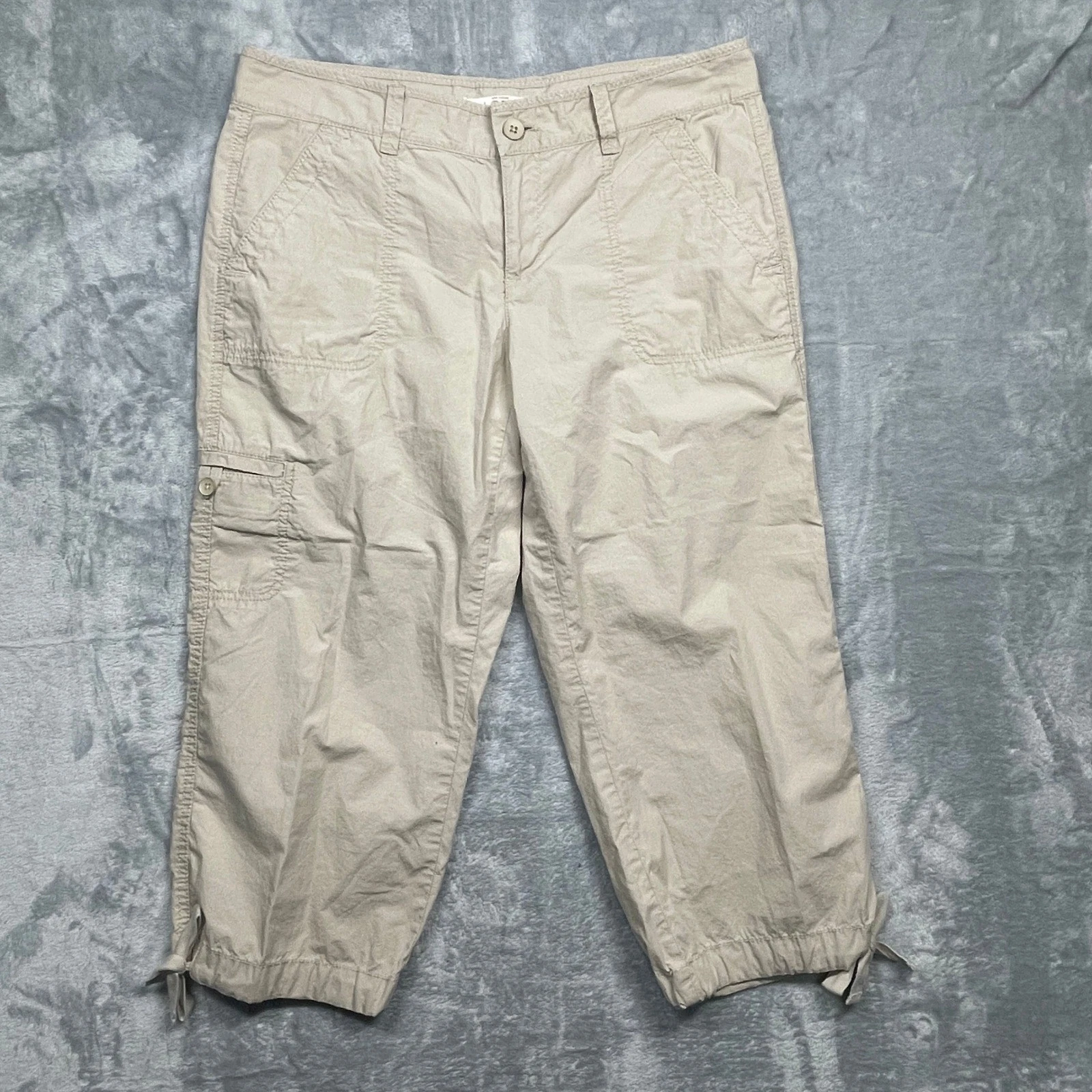 Ann Taylor Loft Cargo Capri Pants Women 6 Tan Khaki Cotton Tie Hem New NWT