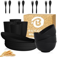 Wheat Straw Dinnerware Sets for 4, Unbreakable Kids Plates and Bowls Sets 20 PCS