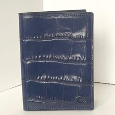 Coach Passport Card Case CW445 Dark Navy Croc Embossed Leather Slim Blue