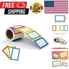 Colorful Plain Name Tag Labels - 200 Stickers, 3.5 X 2.25 Inch, Colorful Borders