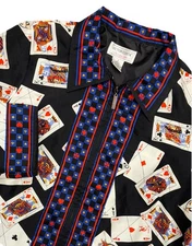 Vtg Victor Costa Jacket S Black Quilted Silk Playing Cards Poker Casino Vegas