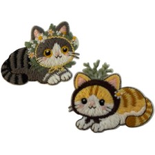 CAT PATCHES TWO PATCHES SO CUTE  SELF ADHESIVE/SEW ON PATCH ONE FREE STICKER