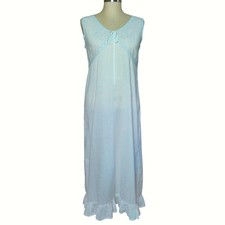 Vintage Cherokee White Cotton Babydoll Nightgown Blue Lace Ribbon Coquette Small
