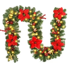 Quntis 9FT Prelit Christmas Garland with 50 LED Timer Lights, Christmas