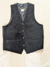  Black Suede Leather Vest Don't Stop Classic Men’s M Western Boho Rockabilly...