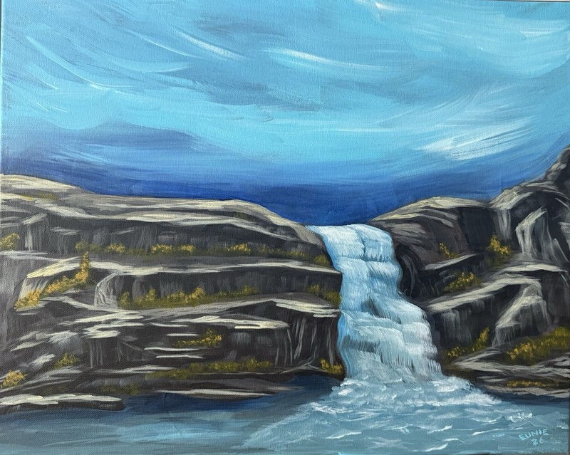 ART JOY- EUNIE 16x20” Acrylic Canvas Original  Art Expressionism WATERFALL 26029
