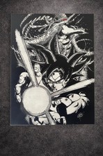 Tableau Goku Kamehameha Dragon Ball z Toile Murale 30x40 déco Manga Noir Blanc