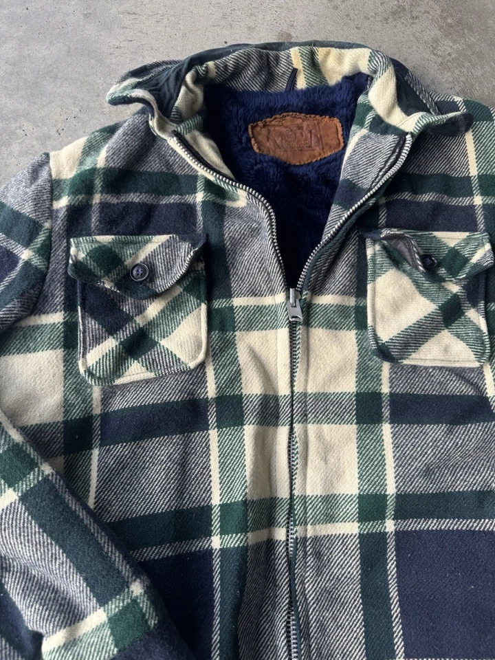 Vintage Woolrich Jacket Plaid Full Zip Coat Sherpa Lined Brown 70s Men's Large - Image 2 of 4