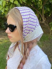 Vintage Carol Stanley Silk Rayon Scarf 21  Hand Rolled Japan Purple Ditsy