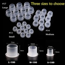 300Pcs Ink Caps Base Tattoo Ink Cups White Mixed #11 Small #14 Medium #17 Large