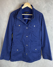 Talbots Womens L Navy Cotton Blend Twill Polka Dot Classic Snap Utility Jacket