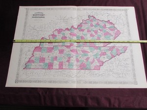 1865 JOHNSON'S  KENTUCKY & TENNESSEE, Hand-Colored Map by A.J.  Johnson, NY