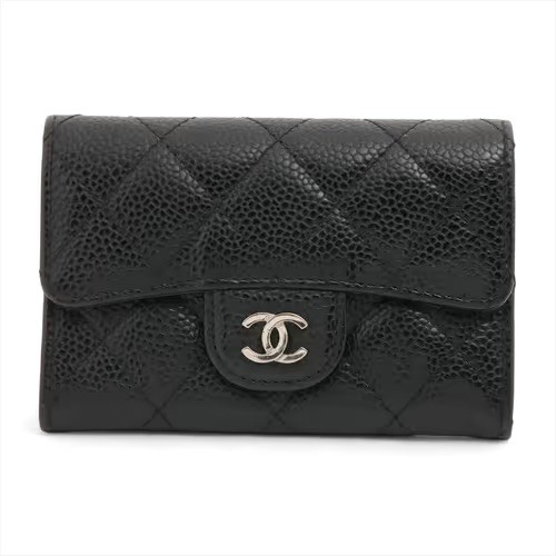 Chanel Classic Flap Card Holder Wallet Black Caviar Silver Hardware