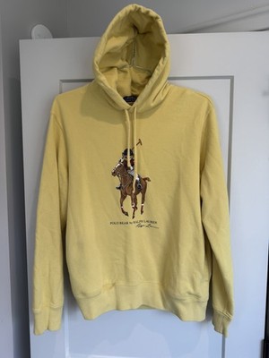 Polo Ralph Lauren Men Yellow Polo Bear Fleece Pullover Hoodie Medium