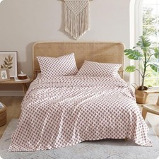 King Size 4-Piece Sheet Set - Fitted Flat Sheets Pillowcases Boho Medalli...
