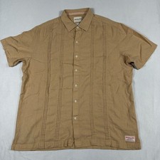 Scotch  Soda Short Sleeve Linen Blend Pintuck Guayabera Shirt Large Tan Brown