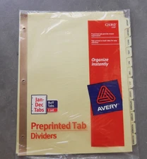 AVERY C21312 PRE-PRINTED TAB DIVIDERS JAN THRU DEC SHIPS FREE