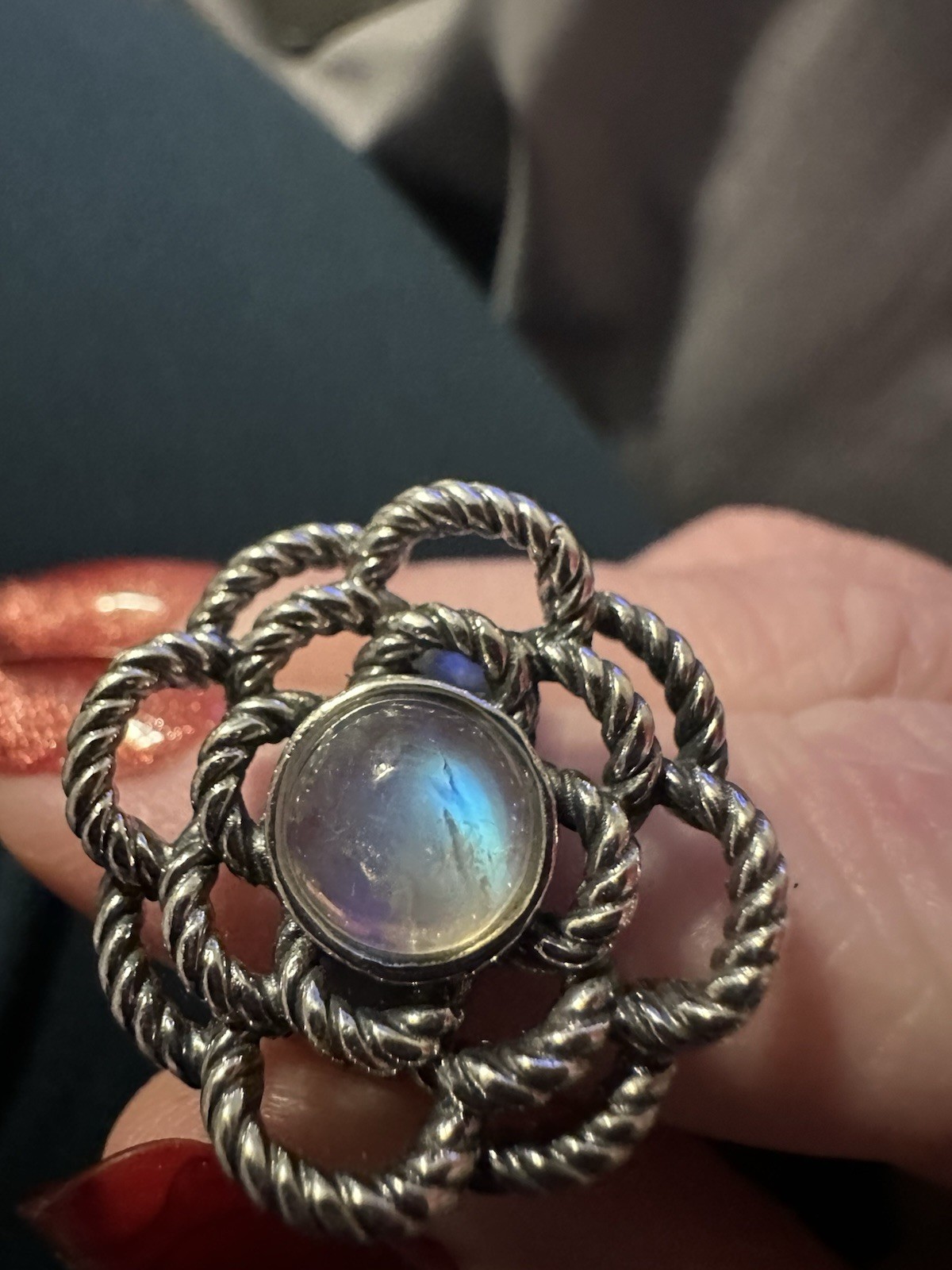 Moonstone Statement Ring Sterling silver Rope Flo… - image 1