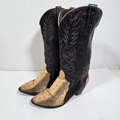 Tony Lama Vintage Genuine Snakeskin Cowboy Boots Black Tan  display picture 3