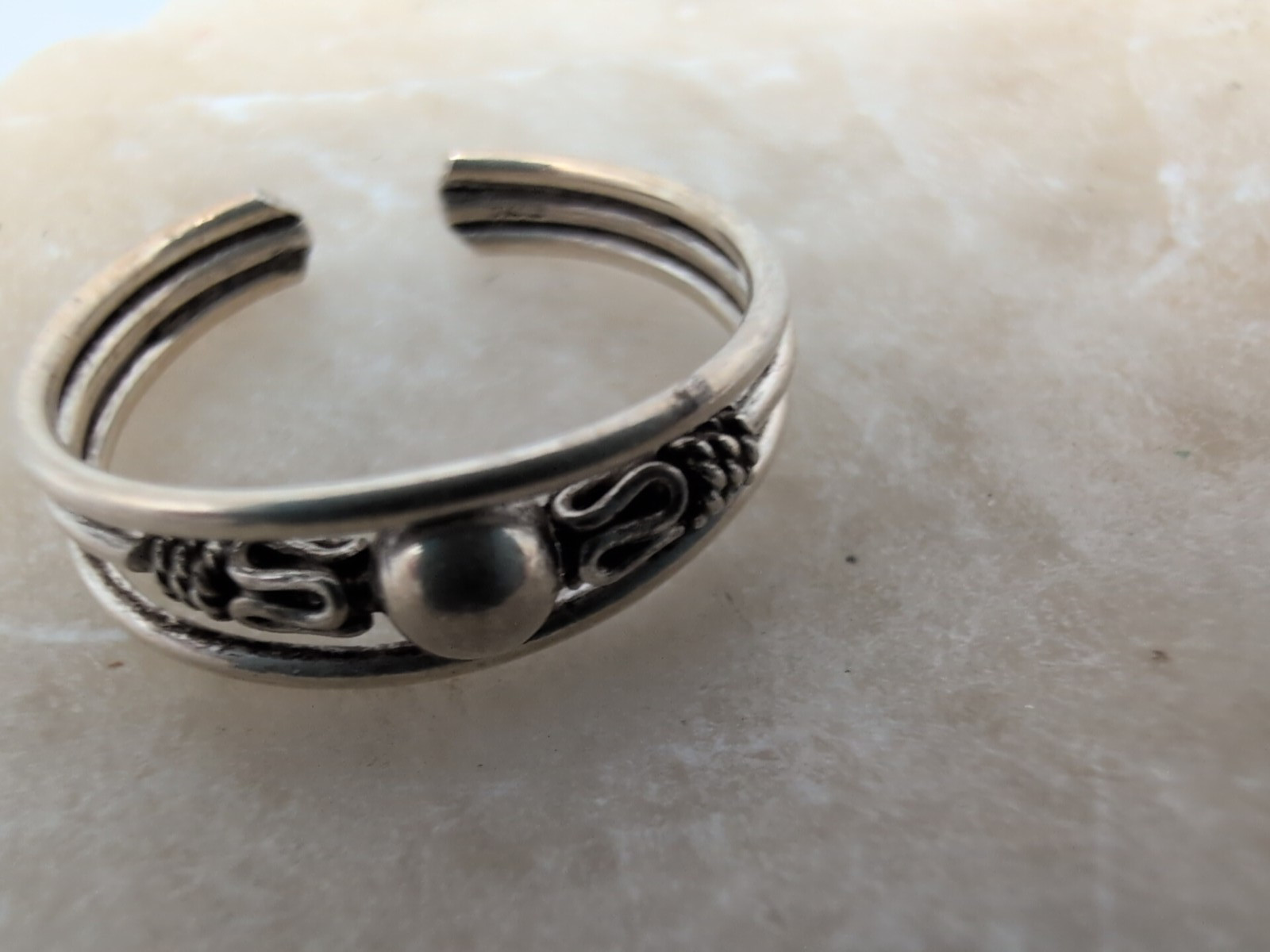 Adjustable 925 Sterling Silver Scroll Middle Ball… - image 2