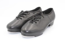 EU - 33 Black Leather Lace-Up Tap Dance Shoes with Metal Tap Plates
