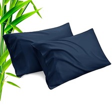 Pillow Cases Standard Size 2 Pack, Bamboo Rayon Cooling 20 x 26 in Navy Blue