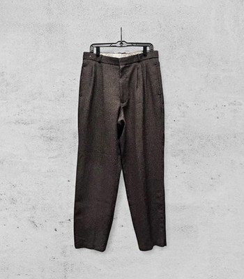 Expo-Era Per Uno Men s Gray Herringbone Tweed Pleated Pants Straight 34W Reg
