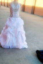 Allure Bridal White Halter Wedding Dress Beaded Side Lace up 30" Bust sz 6 - 8