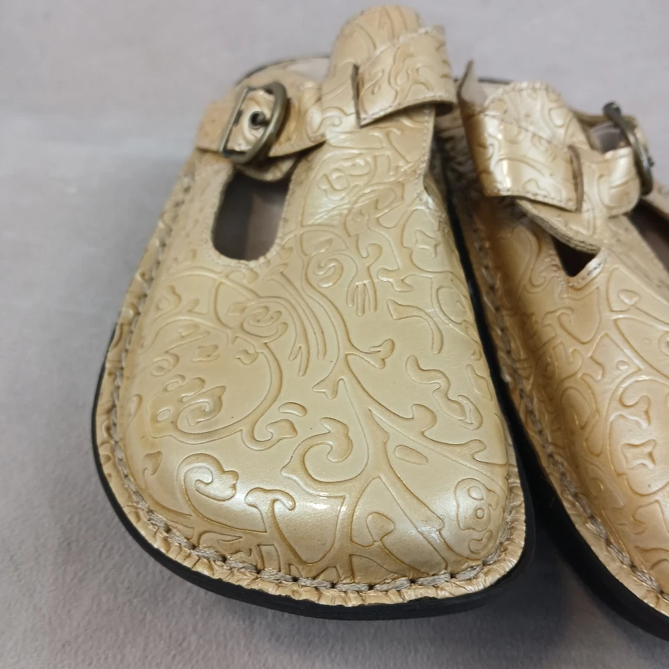 Alegria 38 7.5 女式鞋 Clog Slip On Paisley 金属皮革上坡跟 — 第 3/4 张图片