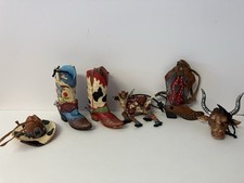 Southwest Western Lot of 6 Christmas Ornaments Boots Cows Bull Hat Ranch Texas