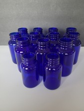 Set Of 13 Small Cobalt Blue Glass Bottles 11 are 4"T, 2 are 3.25"T