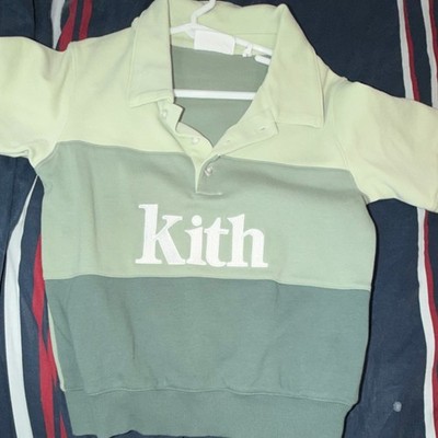 Kith Boys Colorblock Embroidered Short Sleeve Collared Henley Sweatshirt Green