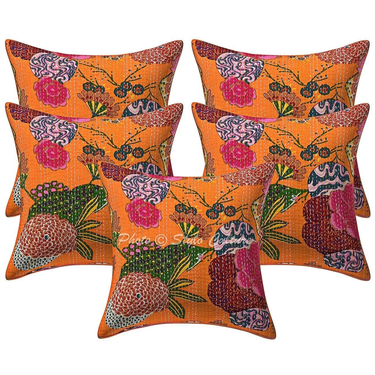 Ethnic Cotton Throw Pillow Covers Kantha Orange Tropicana 40x40 cm Cushion Cover
Opens in a new wind