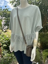 Mint Oversized Boho Poncho Layering Jumper With Fringes. One Size