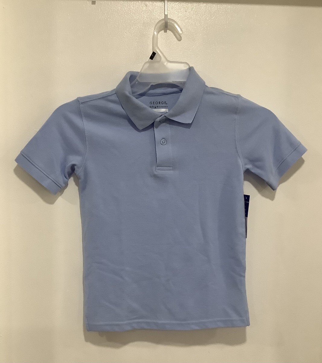 George Boys School Uniform Light Blue Short Sleeve Polo Shirt -Size Small  (6-7)