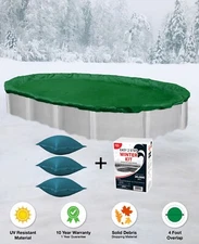 15'x30' Oval Above Ground Winter Pool Cover + 4x4 Air Pillows + Winterizing Kit*
