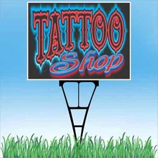 18"x24" TATTOO SHOP Outdoor Yard Sign & Stake Sidewalk Lawn Sales Body Art Ink