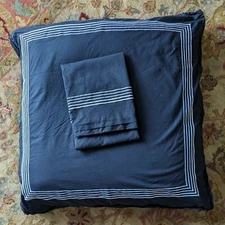 100% Cotton Italian Sheets Linen Black & White Oversized Sq Euro Sham Embroidery