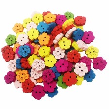 10-40pcs Flower Shaped Wooden Buttons Mixed Colours Sewing Crafts - UK Seller