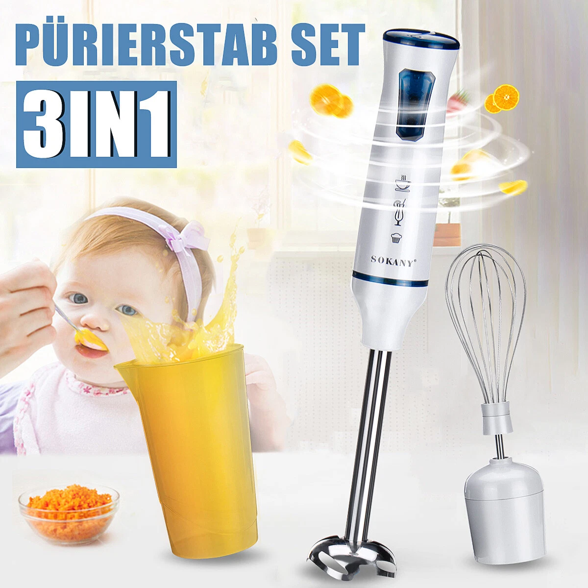 1000W Immersion Hand Blender Mini Chopper 3 in 1 Electric Mixer w/ Beaker Whisk
Opens in a new windo