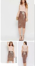Asos Tall Crop Top Midi Sequin Skirt Body Con Dress Size Uk4 Colour Nude Rrp55