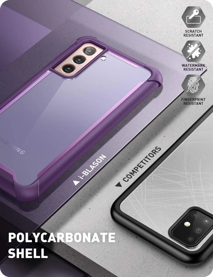 Galaxy S21 Case 6.2 Inch Rugged Clear Shockproof Bumper Purple i-Blason Ares - Image 4 of 4