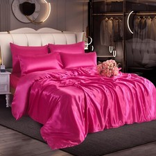 Luxury 6 PCS Satin Silk Bedding Set Fitted Sheet Duvet Cover & Pillowcases
