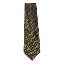 Salvatore Ferragamo Silk Tie Mens Gold Black Chevron Designer Necktie EUC